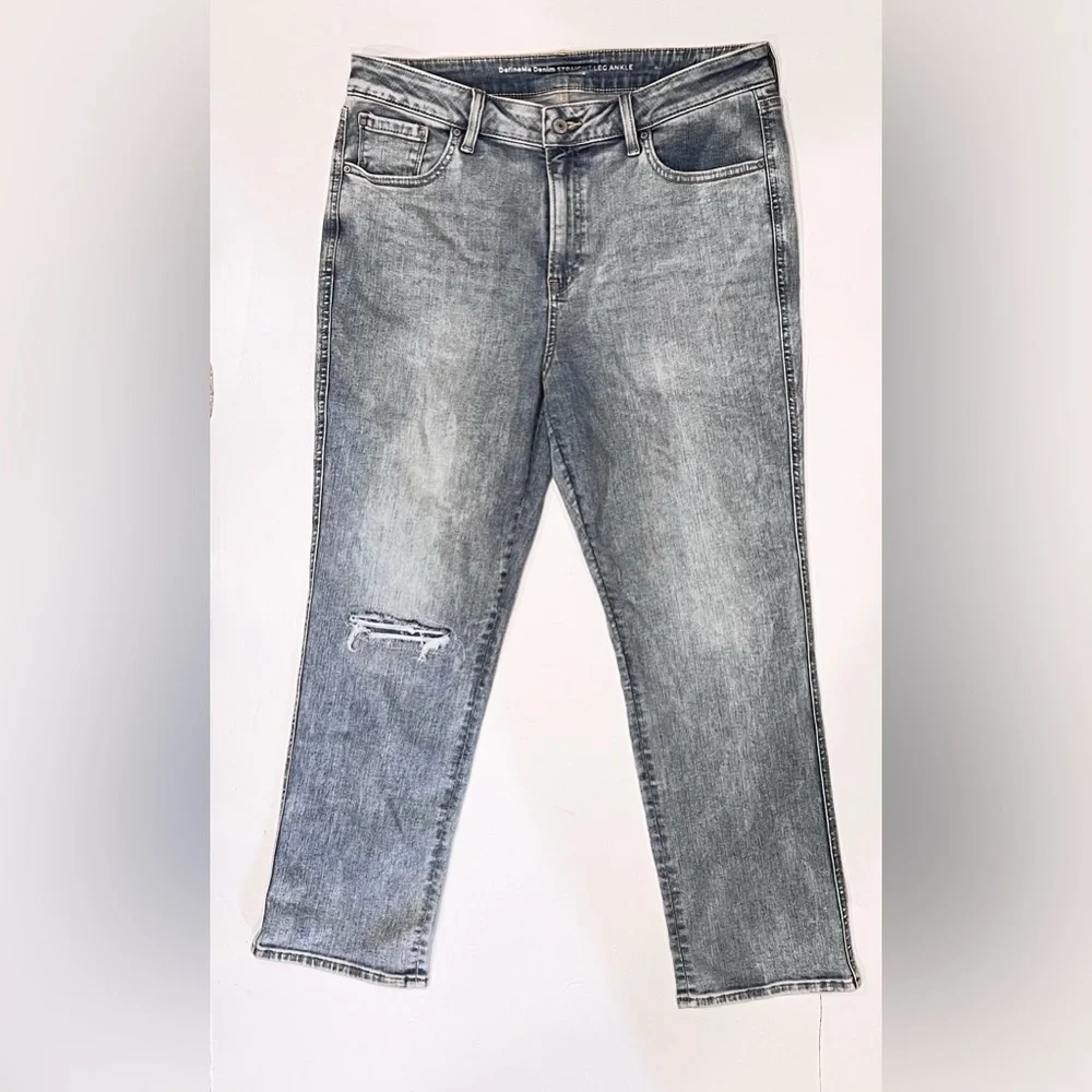Chico's Define Me Straight Leg Ankle Blue Jeans 12 R Chicos Size 2 R Stretch